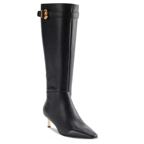 Donna Karan New York Women's Clari Tall Boot Black Leather Gold Heel Size 6 NIB - Picture 2 of 16